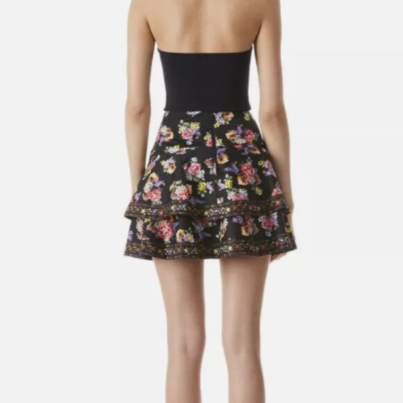 Alice + Olivia Marvis tiered floral-print cotton-blend mini black skirt sz 10 - Picture 4 of 5